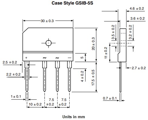 Mechanical Drawing - Vishay Semiconductors GSIB6x Bridge Rectifiers
